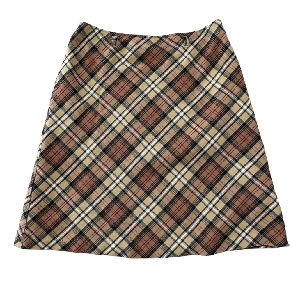 White Stag Plaid A-Line Skirt in Tan and Black - Size 14